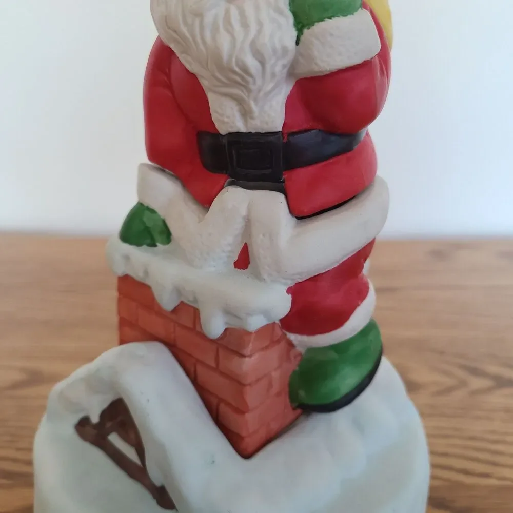 Vintage Ceramic Santa On Chimney Tealight Candle Holder 3-Piece Young's 1988